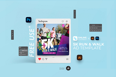 5K Run Instagram Post 10k 5k 5k run 5k run walk instagram post aam aam360 aam3sixty athletic event branding color run flyer template free flyer jogging marathon event run walk event running shoes sport flyer sports event flyer walking event flyer workout