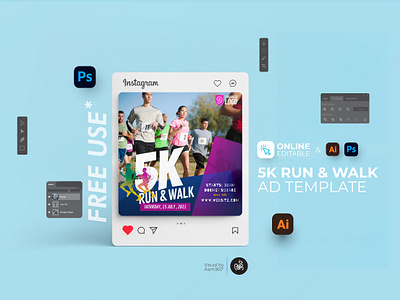 5K Run Instagram Post 10k 5k 5k run 5k run walk instagram post aam aam360 aam3sixty athletic event branding color run flyer template free flyer jogging marathon event run walk event running shoes sport flyer sports event flyer walking event flyer workout