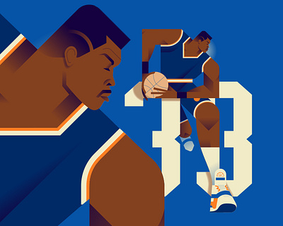 Patrick Ewing 90s ball balling basketball character colors ewing athletics flat illustration knicks legend minimal minimalist nba new york patrick ewing sneakers sport
