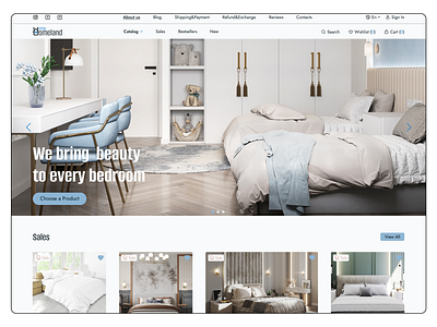 The Cosy Homeland online store bed linen design hero section logo main page online store site ui uiux web design website