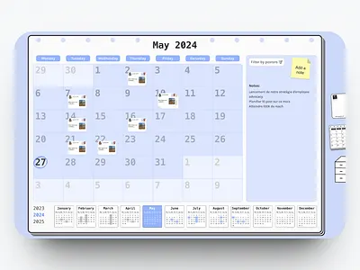 Paper calendar - copost calendar calendar popover colors details events graphic design paper effect pastel saas saas calendar team calendar ui ux