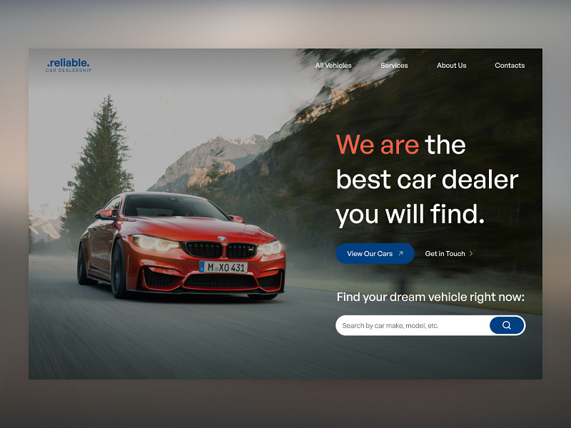 Reliable: Car Dealership Framer Template car dealership car stand cars dealership design filtering framer framer template product design template ui vehicle visual design web design webdesign