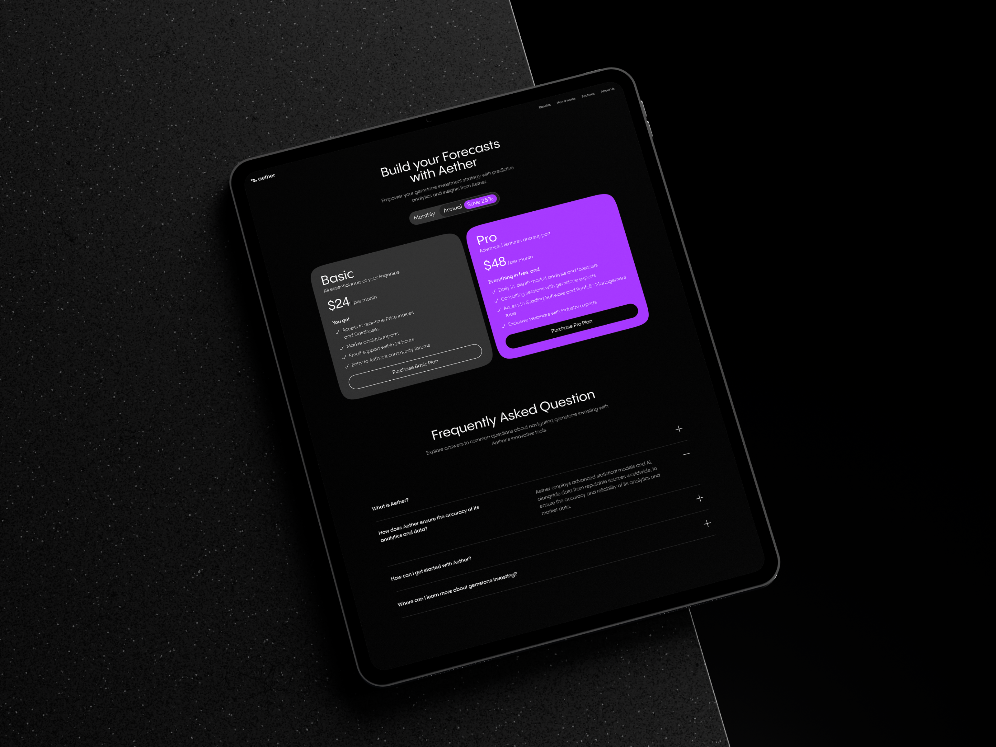 Aether Market Analysis Tool Website Design by Conceptzilla on Dribbble