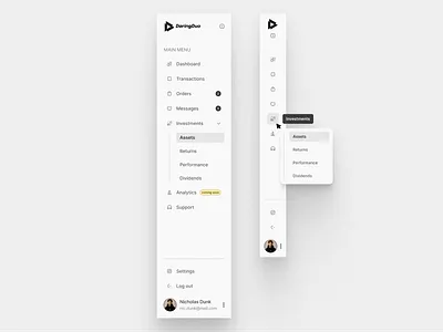 DaringDuo - sidebar design dashboard design fintech product design side bar tech ui uxdesign web3