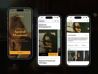 PolaShot Polaroid Photographer Booking app design design homepage interface layout mobile app photography app polaroid ui uxui