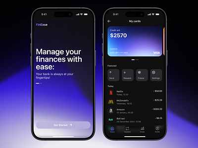 Mobile Banking App - Finance Management, Spending Tracker app concept bank app black credit card design finance financial fintech mobile banking online bank purple spending tracker