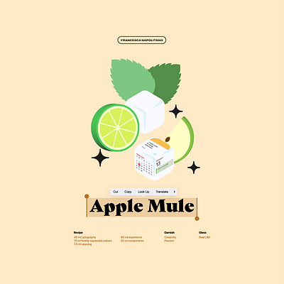 🍏 Apple Mule - Poster apple apple mule branding calendar cocktail components edit menu graphic design hig human interface guidelines lime logo mint moscow mule poster recipe slice stars ui widgets