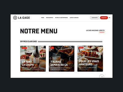 Menu pages design - Restaurant La Cage animation desktop food food listing menu mobile motion design red restaurant restaurant menu restaurant page restaurant website ui website website design