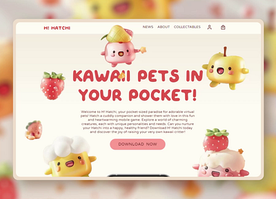 Pocket-sized pets, landing page 3d animation desctop design kawai landing page video web design