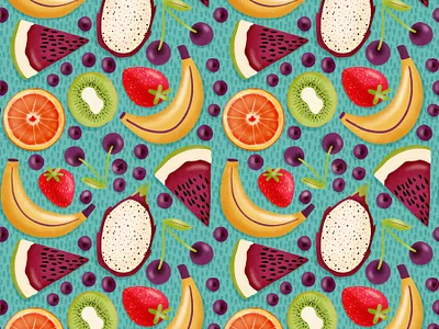 Tutti Frutti design digital drawing drawing challenge female illustrator hand drawn illustration juicy fruits pattern challenge procreate repeating pattern summer fruits surface pattern tutti frutti