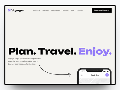 Voyager - Travel Planner App Website app branding design graphic design landing page saas travel planner ui web design website