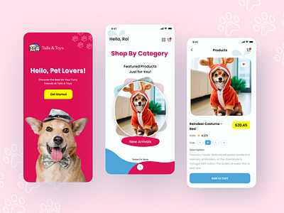Pet Shop App: Tails & Toys app graphic design pets app ui ux