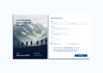 Lac d'Annecy International Marathon Poster annnecy blue copilot dailyui figma form marathon mountain popup ui ux webdesign