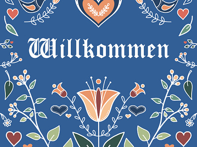 Willkommen - Penn Dutch Folk Art bold colors digital illustration folk art florals folk art illustration illustration penn dutch procreate