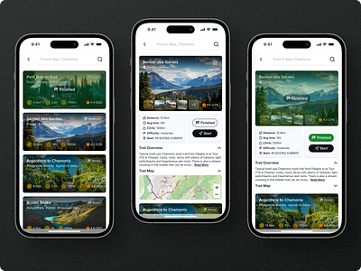 Hike & Explore Mobile App adventure animation app app design climbing destination figma hiking hiking app ios mobile mobile interaction mountains tourism tracking trails travel app trips ui ux