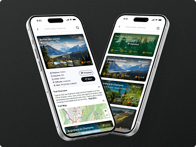 Hike & Explore Mobile App adventure animation app design climbing destination explore app hiking hiking app mobile app mobile interaction mountains peaks tourism tracking trail app trails travel app trips trips app ui