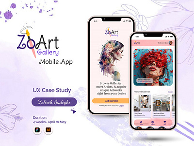 ZoArt Gallery App Case Study adobe illustrator app design figma mobile app ux