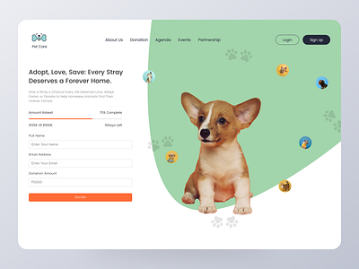Daily UI Challenge #Day 32 Crowdfunding challenge charity clean ui color crowdfunding crowdfunding page design crowdfunding ui daily ui design donate donation dribbble figma funding humanity minimal pet care support ui web design