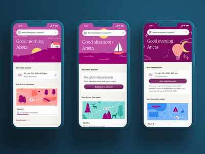 Progressions of Coaching program coaching healthcare products home screen design ia design mental health design product design ui ux