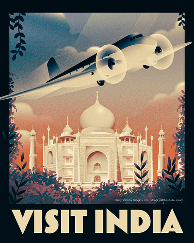 Visit India - Vintage Travel Poster airplane architecture art deco illustration india poster tajmahal travel vintage
