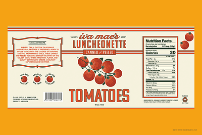 Iva Mae’s Luncheonette Canned Tomatoes Packaging branding can can design canned food diner food grocery los angeles luncheonette packaging design pantry tomato tomatoes vegetable vintage vintage design vintage label vintage label design vintage packaging wes anderson