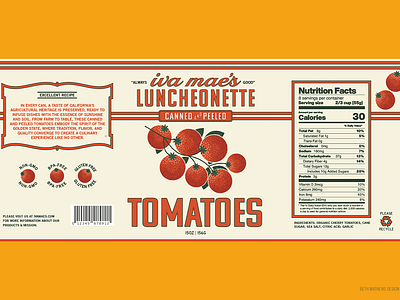 Iva Mae’s Luncheonette Canned Tomatoes Packaging branding can can design canned food diner food grocery los angeles luncheonette packaging design pantry tomato tomatoes vegetable vintage vintage design vintage label vintage label design vintage packaging wes anderson