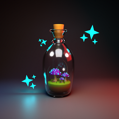 Mushroom Bottle 🍄 3d 3dart 3dmodeling artdesign blender3d blendercommunity cgi digitalart digitalartist fantasyart graphic design madewithblender