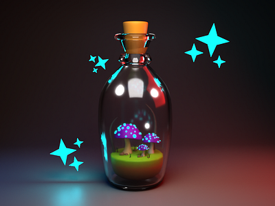 Mushroom Bottle 🍄 3d 3dart 3dmodeling artdesign blender3d blendercommunity cgi digitalart digitalartist fantasyart graphic design madewithblender