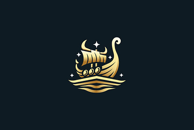 Golden Viking Ship logo golden horn logo luxury minimalist modern ship tour transportation travel viking viking ship