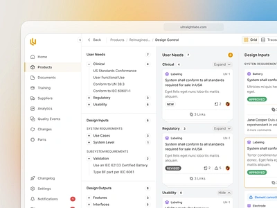 Medical device design planning board bento dashboard developer tools flat grid health healthcare healthtech kanban material ui medical medtech minimal mui saas shad shadcn table tailwind vertical saas