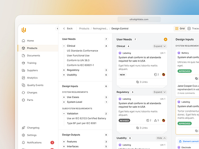 Medical device design planning board bento dashboard developer tools flat grid health healthcare healthtech kanban material ui medical medtech minimal mui saas shad shadcn table tailwind vertical saas