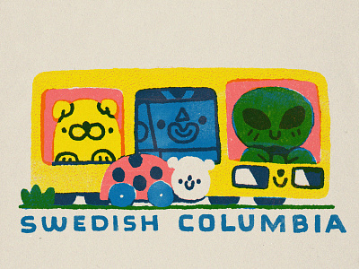 Swedish Columbia Bus animals branding bus cartoon cute design dog doodle friends fun graphic design illustration japanese kawaii robot ufo