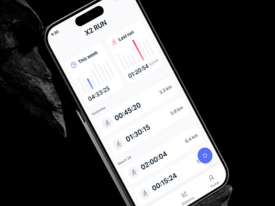 Running mobile app bar chart board dashboard results run running stats