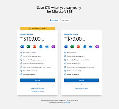 UD- Pricing section redesign for Microsoft 365 clean ui design pricing page product design ui