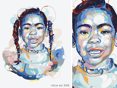 portrait illustration abstract biomorphoc blue bubble child colorful curve freehand girls illustration portrait portraiture