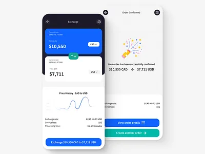 Currency Exchange App - UI Design 3d bottom nav bar branding confirmation screen currency exchange dashboard graphic design ios app design logo mobile app design money exchange motion graphics naviation bar payment app payment app ui ui wise app