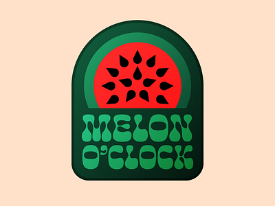 Melon O'Clock badge farmers market fruit fruit sticker graphic designer icon illustration juicy local produce logo logo designer melon nature produce squishy sticker sticker design symbol typography watermelon