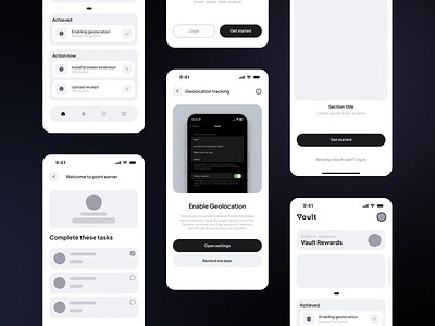Earn points and get rewarded-wireframes collect points concept earn geolocation mobile rewards uiux wireframes
