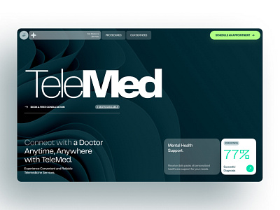 Hero exploration for TeleMed big typography branding design doctor header healthcare hero landing page layout navigation patients service telemedicine ui unique ux web design website