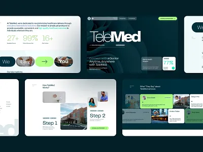Sections of TeleMed about us design doctor footer header healthcare hero how it works landing page navigation patient service steps telemedicine testimonial ui ux web design website