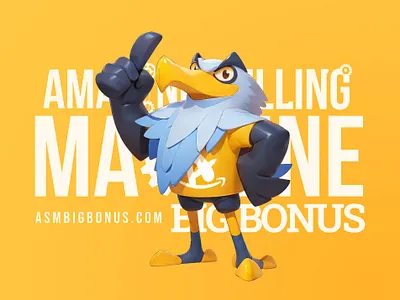 Eagle Mascot For ASMBigBonus 3d amazon animal big bonus cartoon character cute design eagle falcon funny hawk icon illustration mascot pastel rendering wing