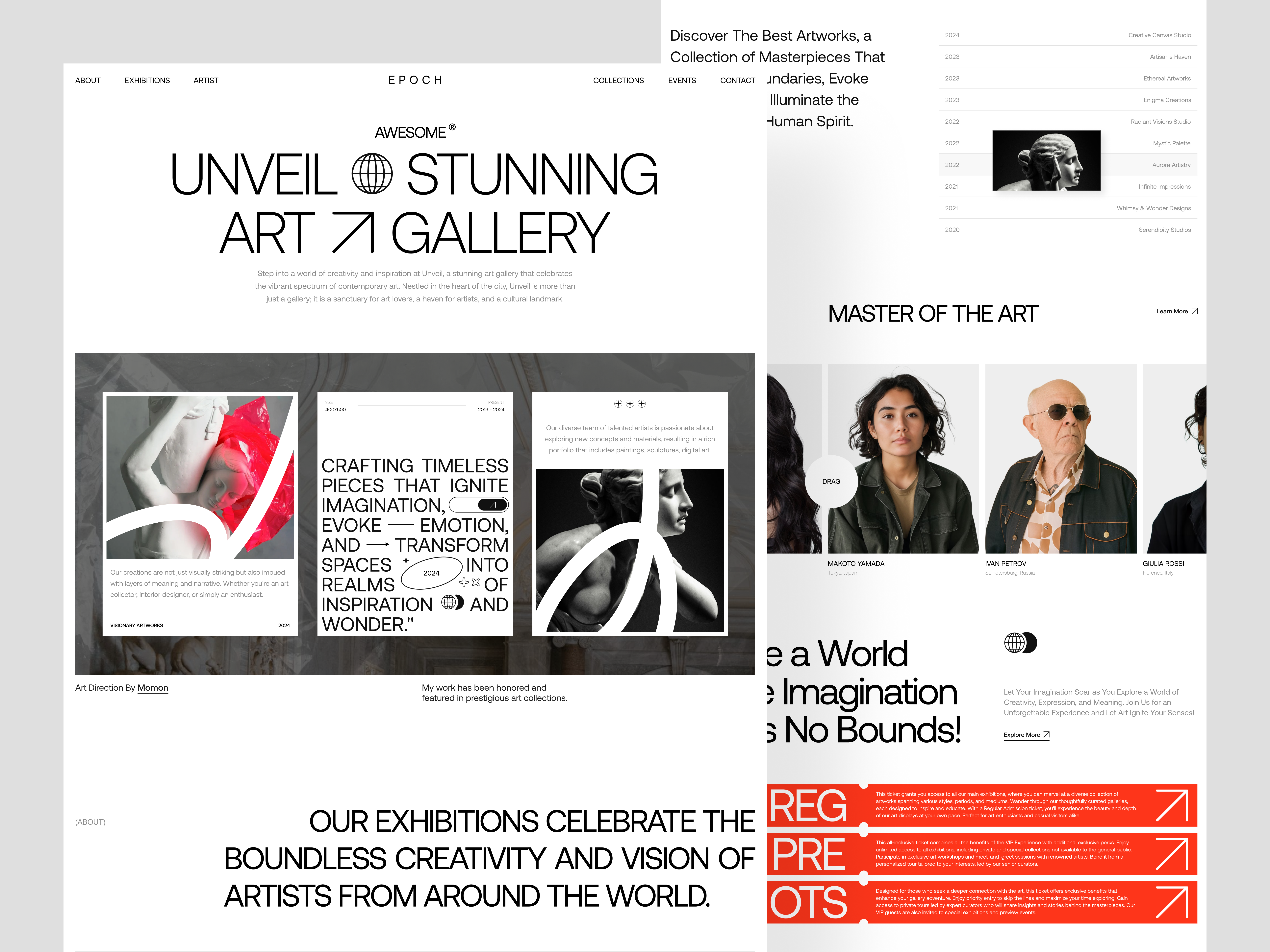 EPOCH - Art Gallery Website art art gallery art gallery landing page art gallery website art work artist creativity design exhibition gallery homepage landing page museum museum landing page museum website ui web web design website website design