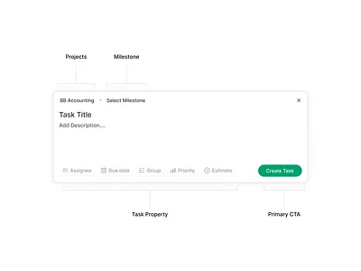 New task popup design minimal project management saas ui ux web