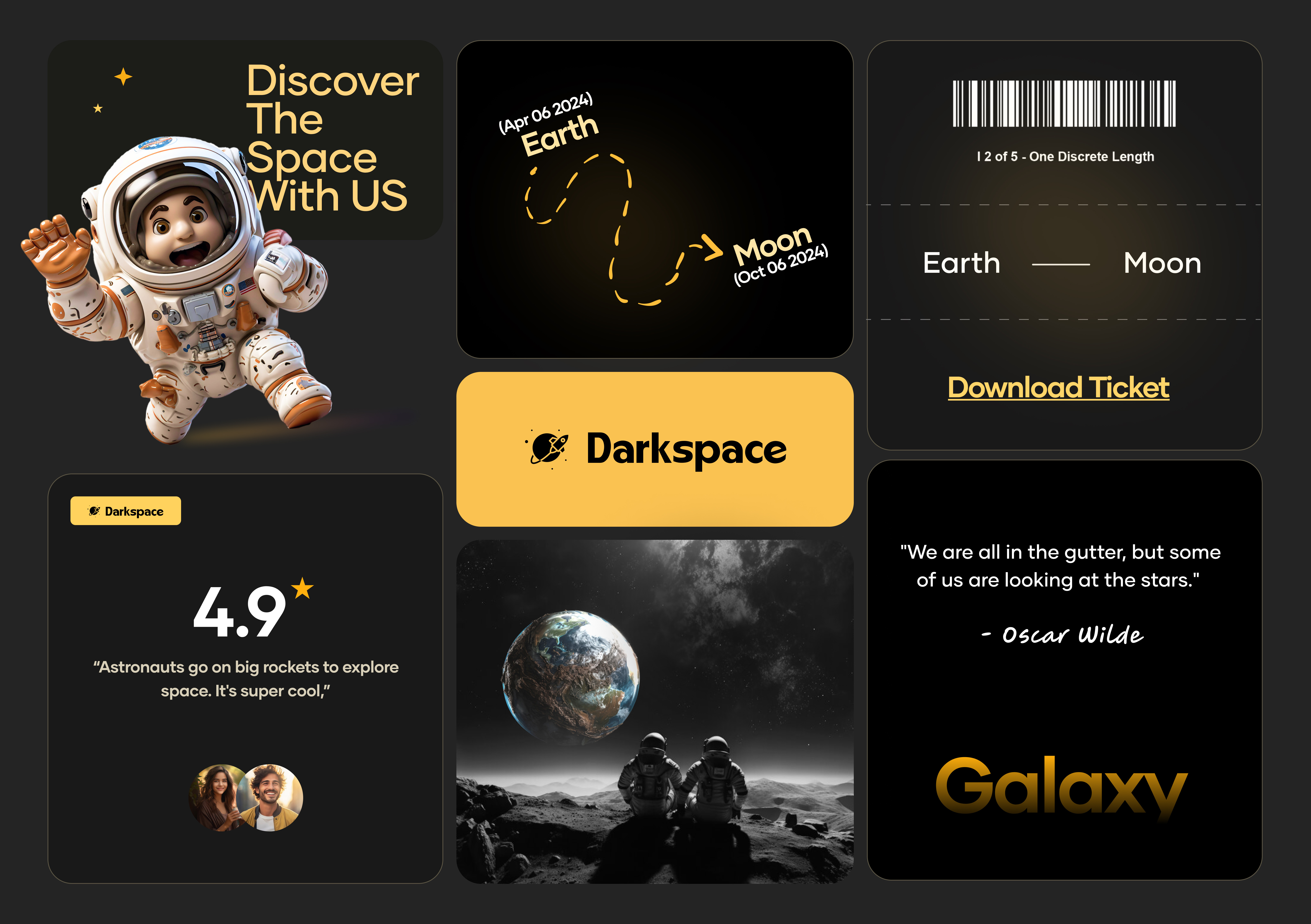 Space travel UI kit "Darkspace" 3d animation branding creative design dark dashboard design graphic design illustration logo minimal motion graphics space travel travel ui ui uiux ux vector web