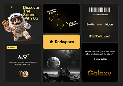 Space travel UI kit "Darkspace" 3d animation branding creative design dark dashboard design graphic design illustration logo minimal motion graphics space travel travel ui ui uiux ux vector web