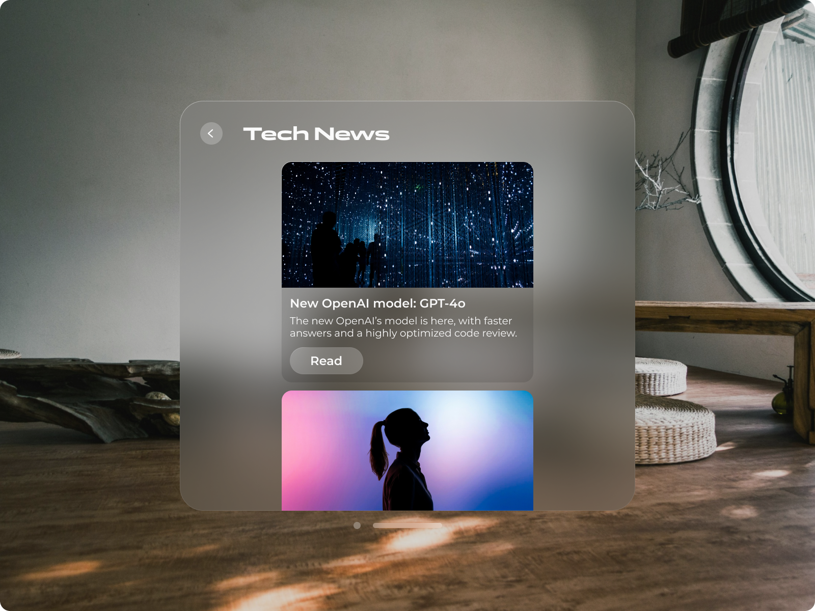 Day 16 of improving my UI skills · #16 Design an articles view apple apple vision articles cards challenge glassmorphism news spatial spatial design ui vision visionos