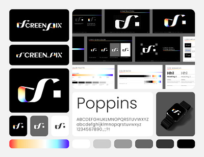 SCREENPIX - Visual Identity 3d brand identity branding chrome film gradient graphic design holographic iridescent logo movie production house rainbow studio typography vector