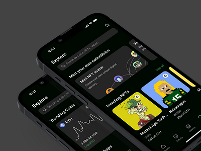 CoinWell Wallet - Explore app clean coins crypto wallet cryptocurrency dapps dark mode ethereum explore figma ios mobile nft product design search ui ux wallet watchlist