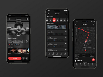 Fitness Tracker Mobile App activities activity app exercises fitness gym health history iphone mobile mobile app mockup record running sport tracker tracking ui uiux workout
