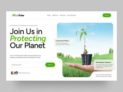 Environmental Conservation Landing Page conservation earth eco eco friendly ecology environmental green homepage landing page nature our planet recycle ui uiux web design website